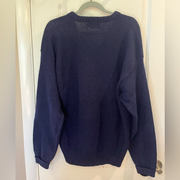 100% Shetland Wool THE MOORS Sweater by Lord Jeff Vintage 80’s Sz L Navy Blue - Picture 2 of 14